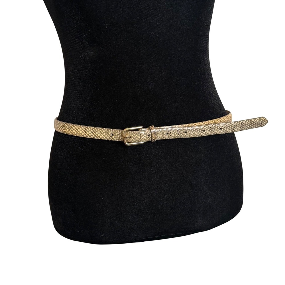 J.Crew Skinny Belt Womens Small Brown Snakeskin Embossed Leather Gold Buckle